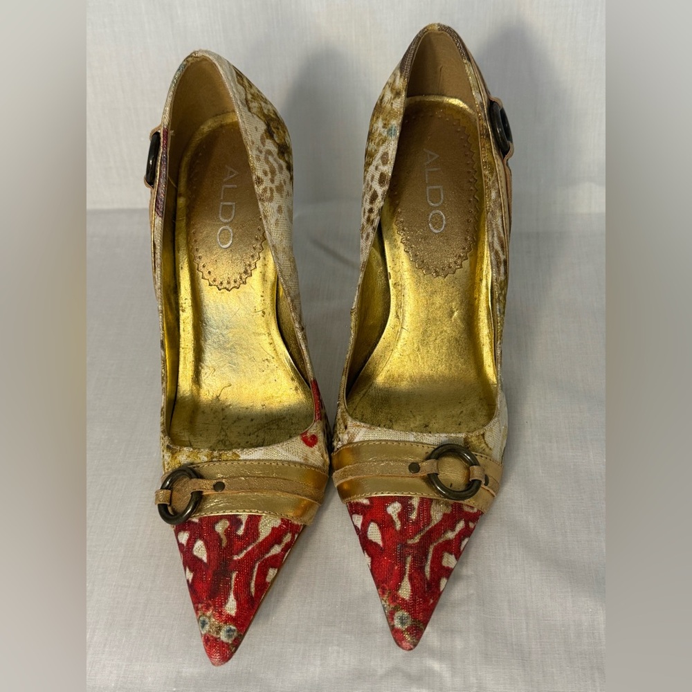 🔥90’s Vintage Multicolor Stiletto Gold Heels (size 37) (Size 6) - Picture 11 of 13
